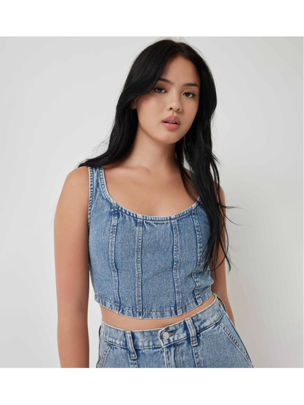 Denim Corset Crop Top Acid Wash Jean Tank Sleeveless Festival Concert Casual